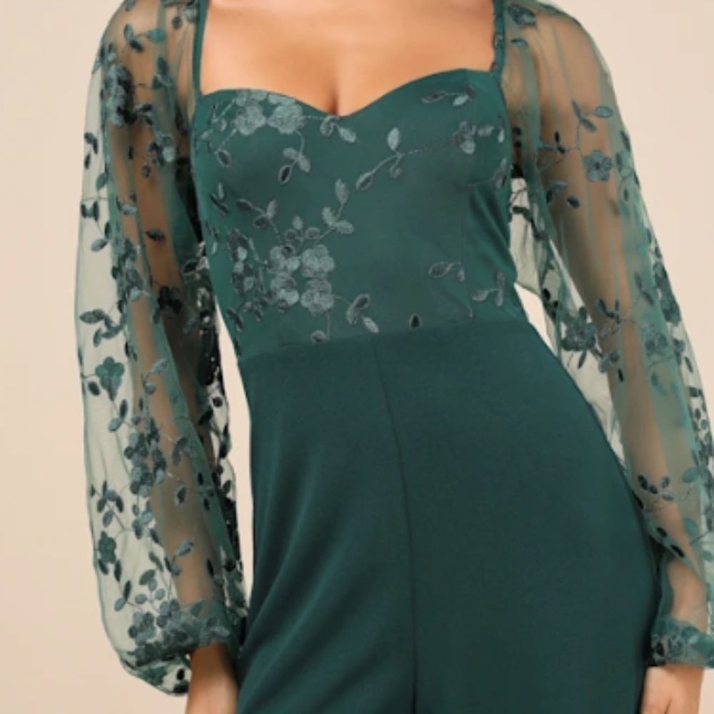 LULU's Sexy Chic Floral Wedding Formal Elegant Classy Long Sleeve Pantsuit - Picture 3 of 5